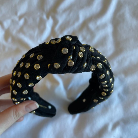 Lele Sadoughi Black Velvet Crystal Knotted Headband - Adult main image 6